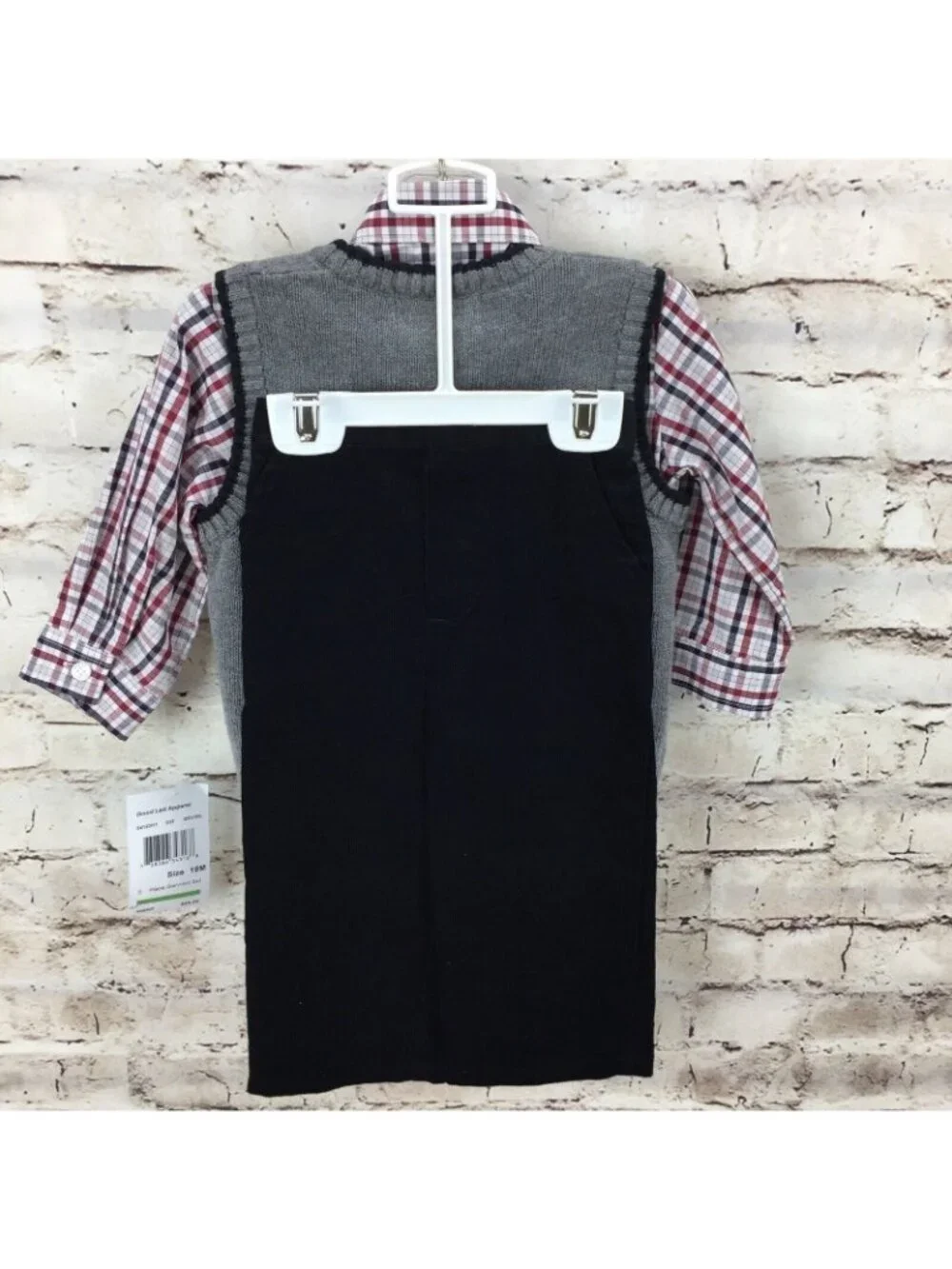 Good Lad Boys Outfit 18 M Sweater Vest Pant Toddler Black Red Gray 3 Pc